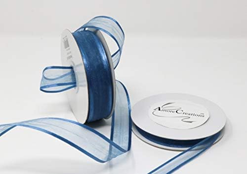 AmoreCreations Misty Blue Organza Ribbon with Satin Edge-25 Yards X 5/8 Inches