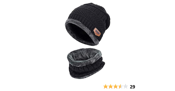 Black 2-Pieces Winter Beanie Hat Scarf 