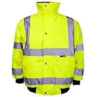 MA ONLINE Kids Junior Hi Vis Bomber Jacket with Concealed Hood Childrens Workwear Coat Yellow 4-6 Years