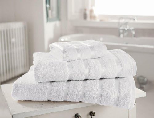 Luxury Pair Of WHITE Egyptian 100% Cotton 600gsm Satin Stripe Towel, BATH TOWEL
