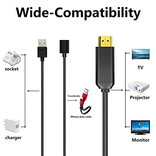 USB to HDMI Cables Adapter with Charging Port,1080P iPhone to HDMI