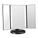 EASEHOLD Lighted Vanity Makeup Mirror Tri-Fold with LED Light Bars 180 Degree Free Rotation Table Countertop Cosmetic Bathroom Mirror (Black)