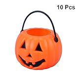 10pcs Halloween Portable Pumpkin Bucket Children Trick Or Treat Pumpkin Candy Pail Holder (Orange)