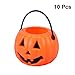 10pcs Halloween Portable Pumpkin Bucket Children Trick Or Treat Pumpkin Candy Pail Holder (Orange)