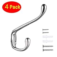 Veteble Heavy Duty Wall Mounted Coat Hooks, 4-Pack, Chrome