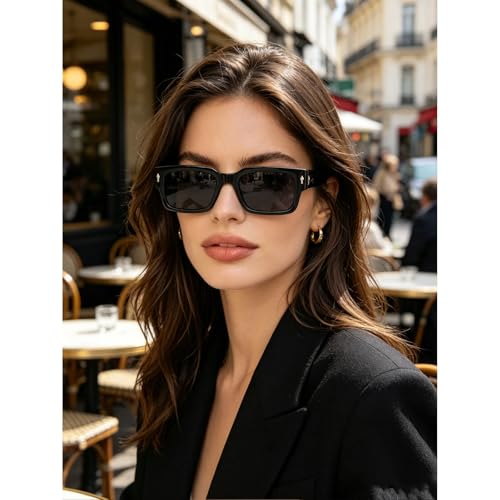 LJCZKA Retro Square Sunglasses for Women Men Fashion Rectangle Chunky Sun Glasses 90s Vintage Square Thick Frame Shades UV400 Protection