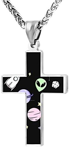 FollowC Space Aesthetic Cross Pendant - Jewelry Zinc Alloy Chain Necklace for Men Women, 24 Inches