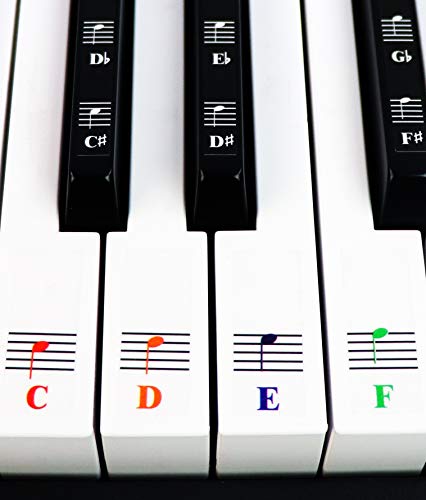 QMG Color Piano and Keyboard Music Note Full Set Stickers for White and Black Keys; Made in USA