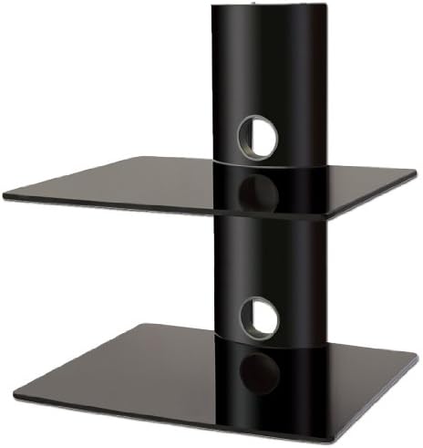 1home 2x Black Wall Mount Floating Shelf with Strengthened Tempered Glass for DVD Players/Cable Boxes/Games Consoles/TV Accessories