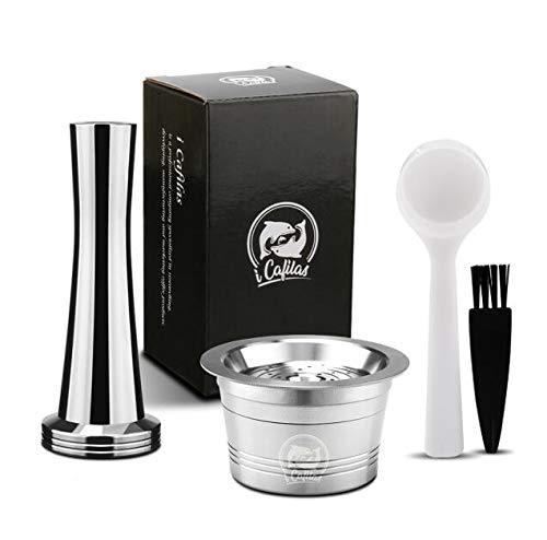 i Cafilas Refillable Stainless Steel Cafissimo Coffee Capsule Reusable Compatible for Tchibo Cafissimo Classic Espresso Coffee Pods (1 Pod 1 Tamper)