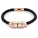 BeiChong Classic Design Genuine Leather Skull Bracelet Mens Stainless Steel Twin Skull Bangle