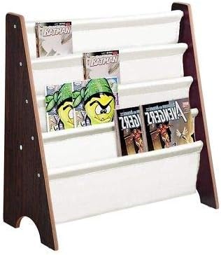 IsEasy Kids Bookshelf, Wooden Children's Sling Bookcases Book Storage Rack Colourful Organizer Display Holder for Girl &Boy (Walnut)