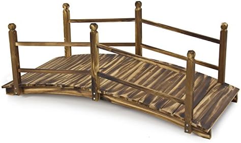 New Wooden Bridge 5' Stained Finish Decorative Solid Wood Garden Pond Bridge