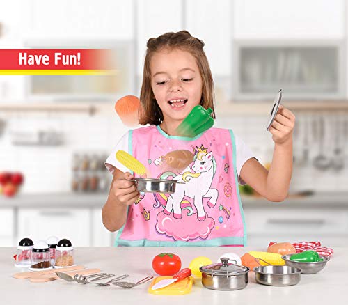 Kids Kitchen Toy Playset, Educational Kitchen set Accessories for Girls and Boys, Pretend Play Cooking Toys for Toddlers, with Stainless Steel Cookware Pots and Pans Set, Food and Vegitables - Thumbnail 3