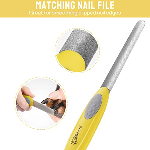 pecute Dog Nail Clippers Professional Sharp Stainless Steel Pet Nail Trimmers with Safety Gards and Bonus Nail File for Medium to Large Dogs(Yellow+Gray)