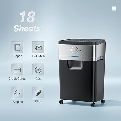 BONSEN Paper Shredder, 18Sheet 30 Mins Nonstop Heavy Duty Paper