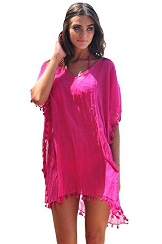 boldgal women's one piece tassel cover-up (pink)
