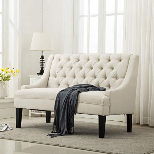 Button Tufted Settee Bench Banquette Loveseat Sofa Dining Bench Fabric