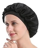 Satin Silk Bonnet Sleep Cap - Black Soft Wide Band S Women Night Hat For Long Curly Natural Hair Salon Silk Scarf Chemo Patient Slouch Slouchy