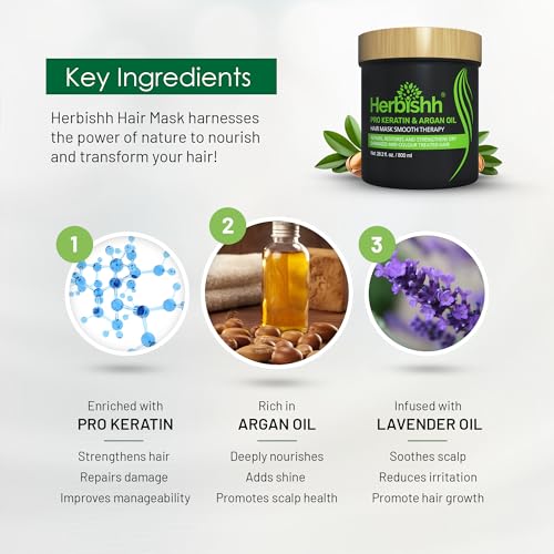 Herbishh Argan Hair Mask (800 ml), Deep Conditioning Hair Mask for Dry & Frizzy Hair | Keratin Hair Mask Sulfate Free, Hydrating Argan Oil Hair Mask for Damaged Hair