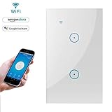 Syue WiFi Smart Wall Light Touch Panel Switch,Remote Control with Smart Phone,Compatible with Alexa and Google Assistant,Timer Function,Wireless Lighting Control(Wall Switch 2 Gang)