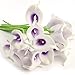 Muyee 20 Pcs Artificial Calla Lily Flowes Real Touch Fake Flowers Wedding Bouquets Valentines Day Decorations(Purple White)