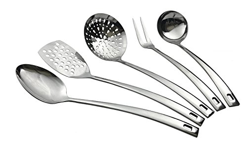 Home Kitchen Utensils 5-Piece Set of Classic Designed Cooking Accessories by Unique Effects Made of Top Quality Stainless Steel, FDA Tested, Mirror Finish Polishing