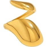 18K Gold Plated Chunky Open Wrap Ring for Women | Adjustable Wide Band Stackable Statement Ring in Stainless Steel | Bold Modern Jewelry