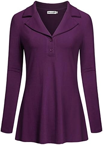 Kissmay Women Long Sleeve Shirts Plus Size Polo Fashion Tops Darkpurple 2XL