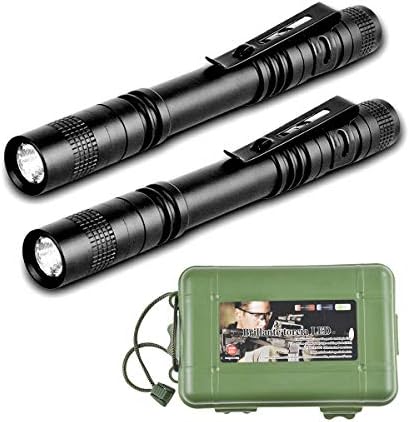 QIANXIANG [2 PACK] Small Penlight Flashlight,300Lumens Tactical Flashlight,Handheld LED Flashlight,Tactical Torch with Clip, AAA Battery,for Camping/Patrolling/Searching/Inspection/Emergency(Black)