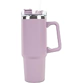+Bella 40 oz Tumbler with Handle and Straw Lid. Insulated Cup Reusable Stainless Steel Water Bottle Travel Mug Cupholder Friendly. Gifts for Women Men Him Her. Trek Collection. (Violet)