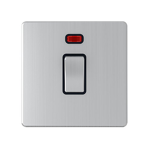 AET SL20ABS Screwless Satin Chrome Flat 20 Amp DP w/Neon Indicator Black Insert Metal Rocker Switch