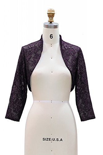 Chic Queen Women's Long Sleeve Floral Lace Shrug Bolero Cardigan(XL/Eggplant)