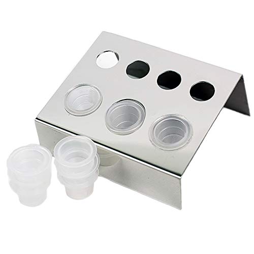 Tattoo Ink Cup Holder Stand - Yakecan 5PCS Professional 7 Holes Stainless Steel Tattoo Ink Cup Bracket Pigment Cap Holder for Makeup Accessories Tattoo Supplies