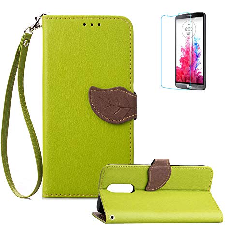 Funyye Creative Leaf Magnetic Closure Flip Case for LG Stylus 4,Premium Stylish Green Strap Wallet Case with Stand Credit Card Holder Slots Soft Silicone PU Leather Case for LG Stylus 4/LG Stylo 4