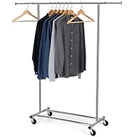 Bextsware Clothes Garment Rack, Commercial Grade Clothes Rolling Heavy Duty Storage Organizer on Wheels with Adjustable Clothing Rack, Holds up to 200 lbs, Chrome (One Head)