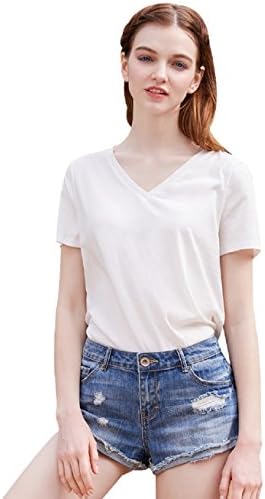UR SPROT TECH Women's Short Sleeve V neck cotton T-shirt (Large, White)