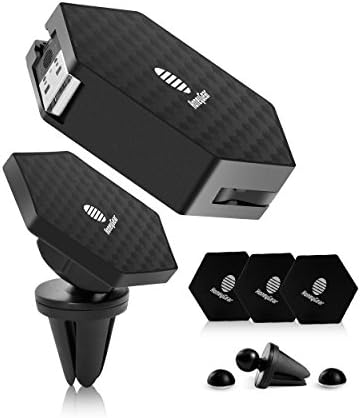 HoneyGear Flux-Field Grip | Magnetic Portable Retractable Cable + Magnetic Car Vent Mount | Car Phone Holder | CHOOSE COLOR &amp; CABLE TYPE | White or Black | USB-Type-C, Micro-USB, 8-pin for Lightning
