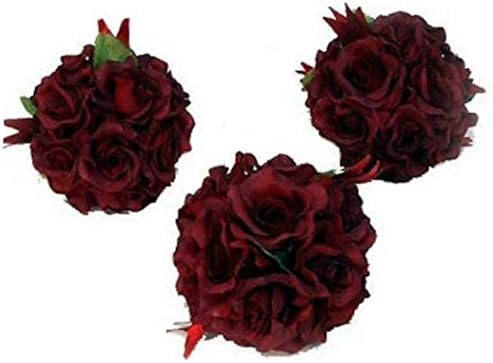 SUNN 1 Beautiful Kissing Balls Rose Wedding Pomander Flowers Centerpieces Pew Bow - RK238 (Burgundy/Wine)