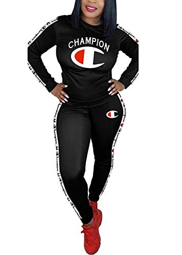 Verchirs Women Long Sleeve Pullover Top Letter Print Long Pants 2 Piece Outfits Jumpsuit Rompers