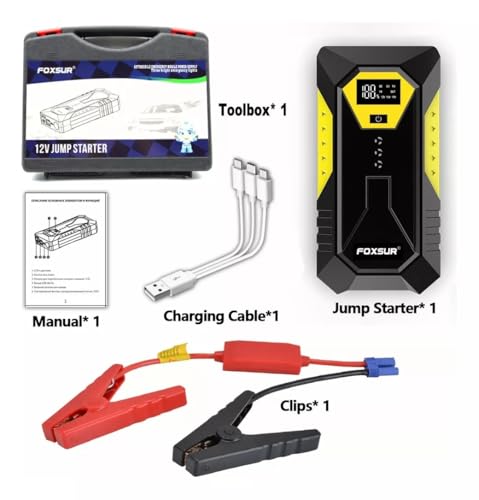 YHDZSW Arrancador de Batería de Coche, 2500A 26800mAh Arrancador Portátil de Batería de Coche, Arrancador de Baterias de Auto con Pantalla Digital Carga Rápida USB y Linterna