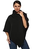 Finejo Women Turtleneck Wool Blend Irregular Hem Poncho Cape Coat Shawl Wrap