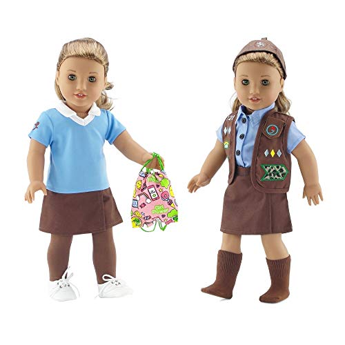 Emily Rose 18 Inch Doll Clothes | Modern Brownie Girl Scout 8 Piece Uniform and Accessory Value Pack | Fits American Girl Dolls | Gift Boxed!Â 