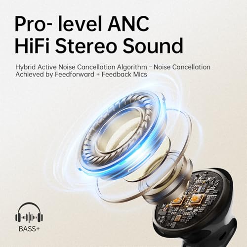 xinwld Adaptive Hybrid Active Noise Canceling 2026 Wireless Earbuds, 6 Mics ENC Clear Call Ear Buds, Hi-Res Audio Deep Bass Bluetooth 5.4 Headphones, 40H, LED, for Sports Running Gym Workout, Black