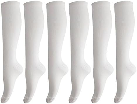 NEW BARLEY 6 Pairs of Compression Socks for Men &amp; Women Small/Medium White