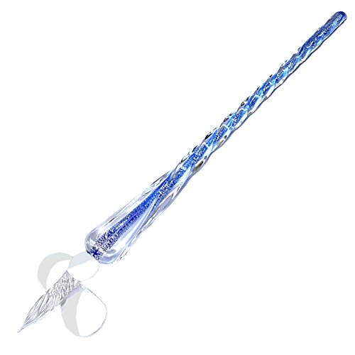 Glass Dip Pen Vintage Handmade Crystal Pen Glass Signature Pen Left-Handed Pen Special Gift Pen Artist Pen Quick Note Pen with Crystal Penholder (Blue Foil)