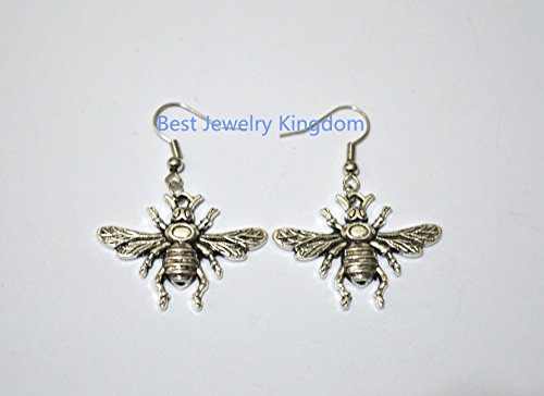 Bee Earrings. Silver Plated Silver Bee Long Dangle Earrings. Bee Jewelry. Spring Summer Bee Accessory