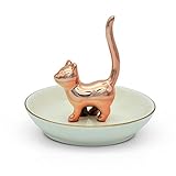 Exembe Rose Gold Kitty Ring Holder Ceramic Dish Jewelry Tray Trinket Cat Table Decor Stand