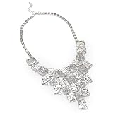 Vintage Silver Tone Oblong Slice Metal Square Pieces Pendant Necklace