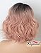 K'ryssma Ombre Pink Lace Front Wig Wavy Rose Blonde Short Bob Synthetic Wig with Dark Roots L Part Pastel Pink Ombre Wigs with Deep Side Parting